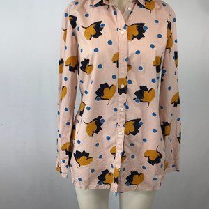 Printed Pink Floral Button-Down Blouse